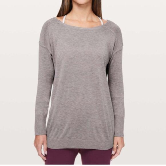 Lululemon women's 10 12 full extension sweater cashlu heathered gray long sleeve - Picture 2 of 9